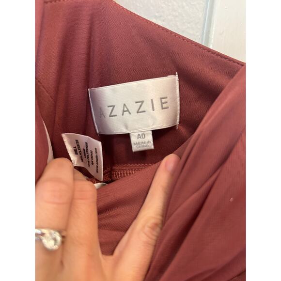 Azazie Kalea Dress Desert Rose Ruched Maxi Gown | Size A0 - Picture 3 of 7